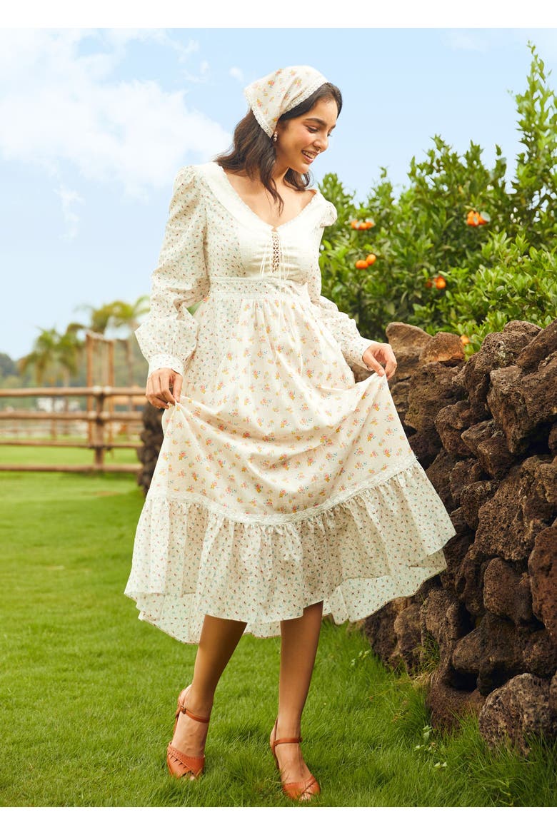 Rose Lace-Up Midi Dress, ModCloth x Gunne Sax, Alternate, color, Mia Bouquet