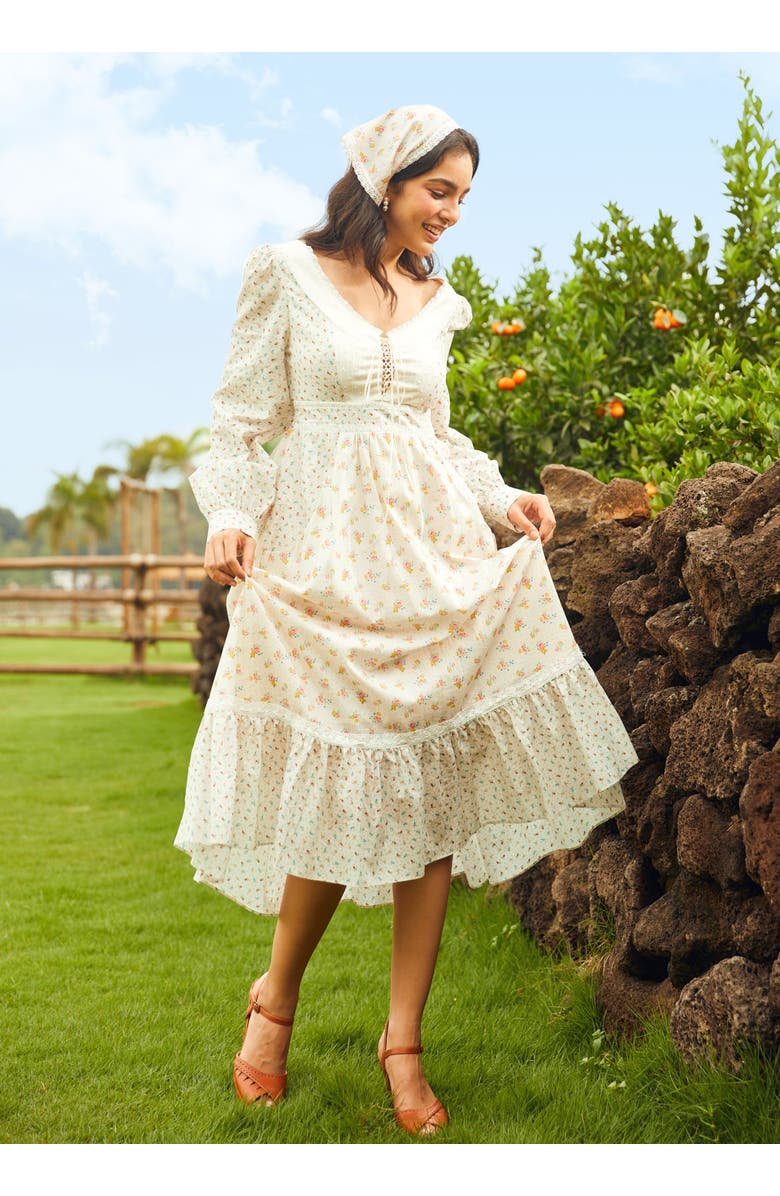 ModCloth Rose Lace-Up Midi Dress, ModCloth x Gunne Sax, Alternate, color, Mia Bouquet