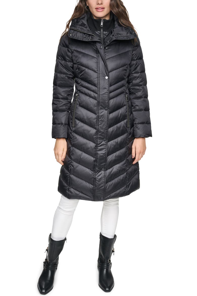 Clements Chevron Quilted Puffer Coat, Main, color, BLACK