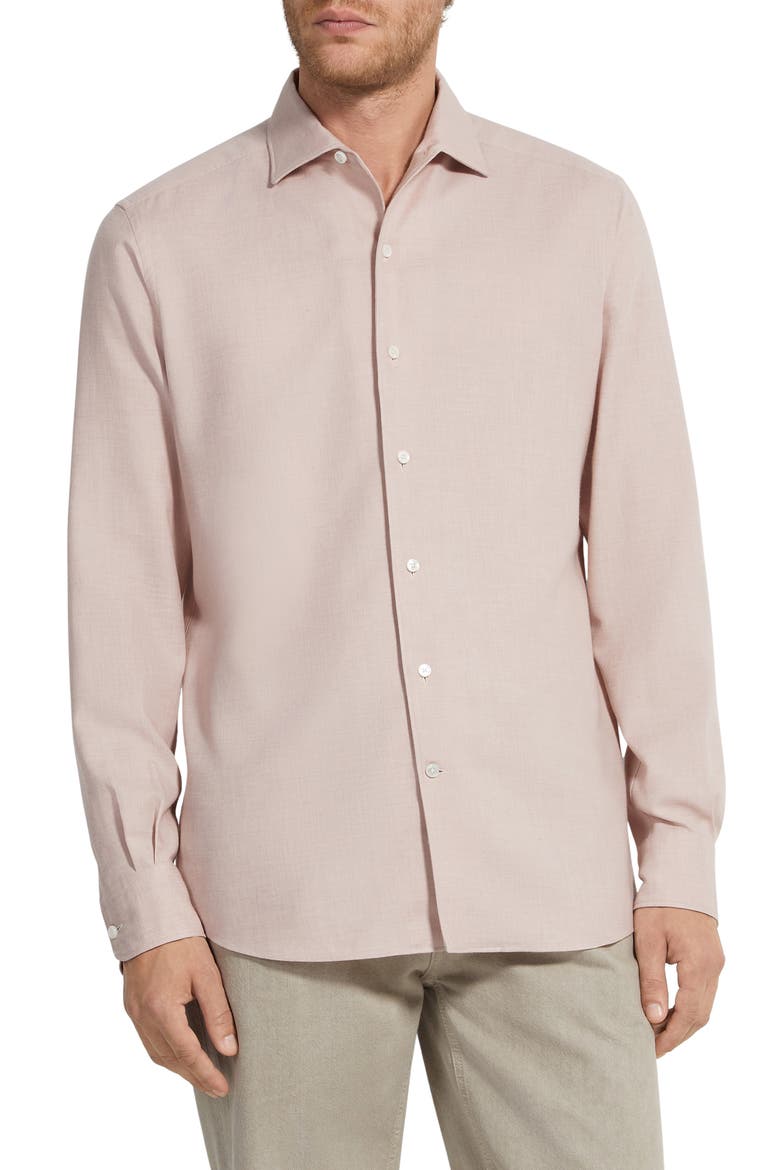 Cashco Cashmere & Cotton Button-Up Shirt, Main, color, LIGHT PINK MELANGE