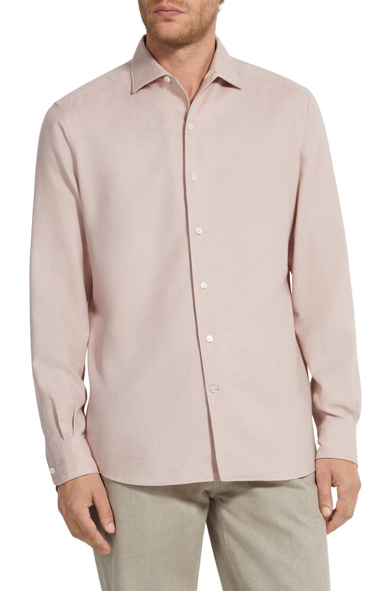 ZEGNA Cashco Cashmere & Cotton Button-Up Shirt, Main, color, Light Pink Melange