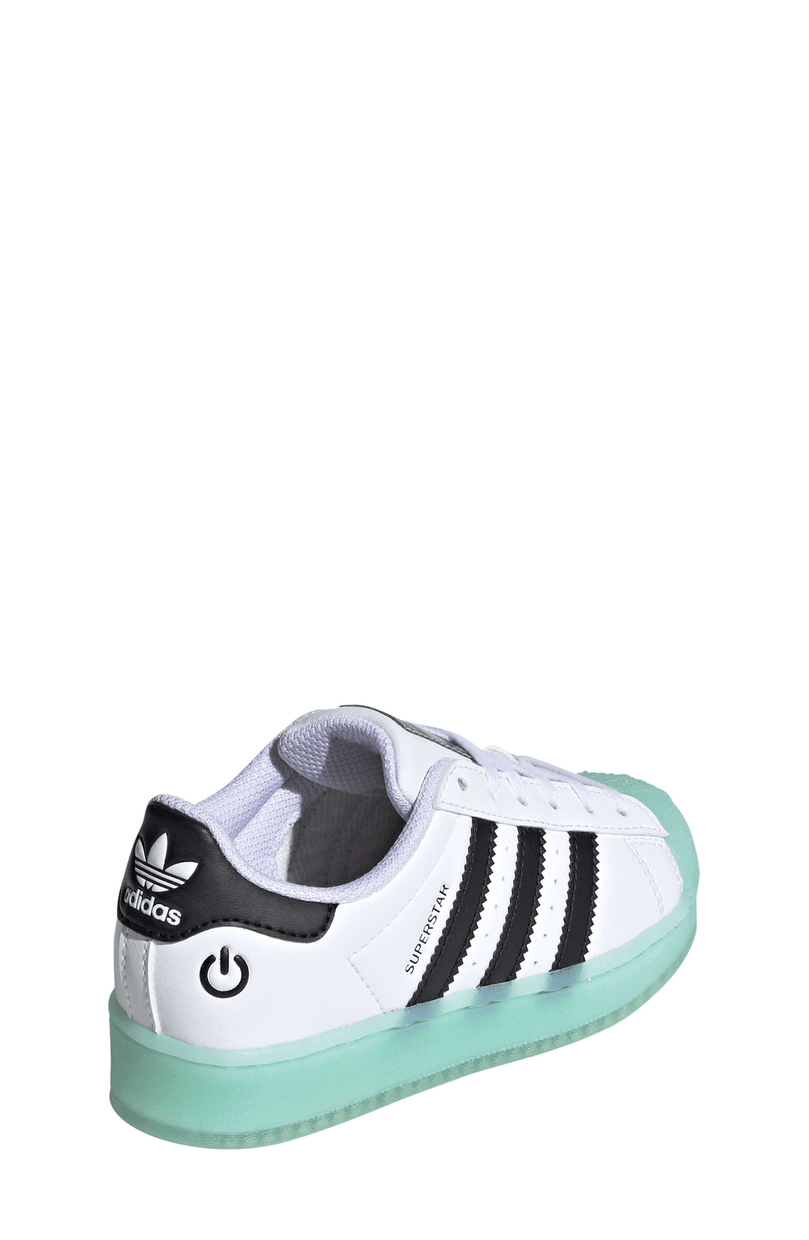 adidas Kids' Superstar LED Lights Sneaker, Alternate, color, White/ Semi Flash Aqua/ Black