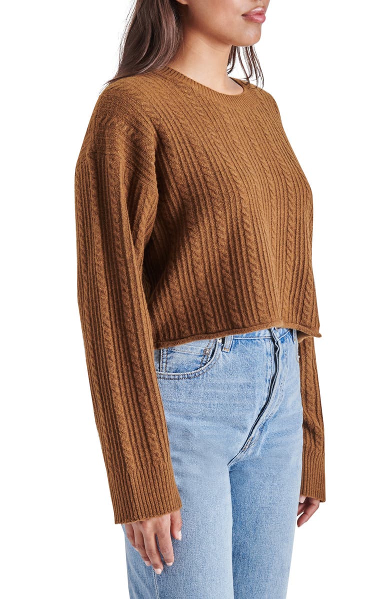 Steve Madden Aerin Cable Crew Sweater, Alternate, color, Tan
