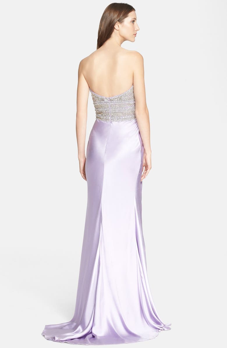 Naeem Khan Embellished Bustier Draped Satin Gown, Alternate, color,