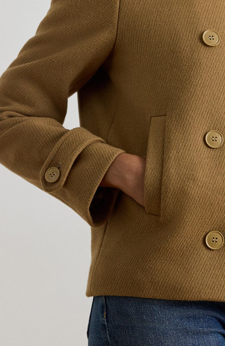 Lauren Ralph Lauren Double Breasted Wool Blend Twill Jacket, Alternate, color, Camel