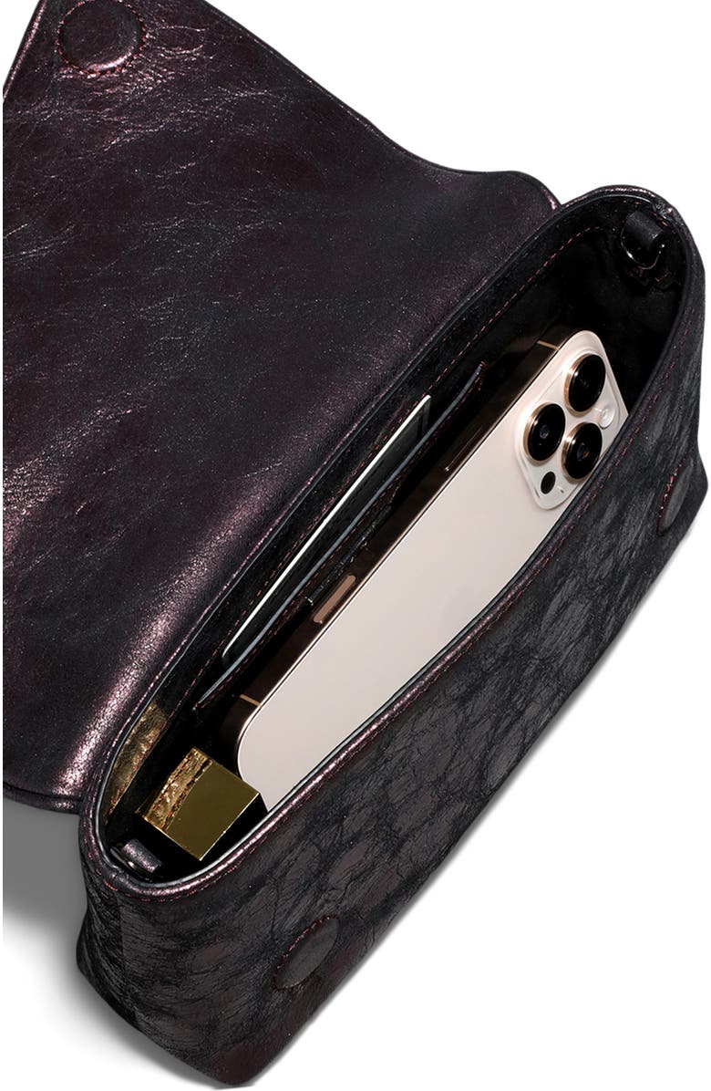 Alexis Bittar Ruched Crystal Metallic Leather Clutch, Alternate, color, Dark Plum