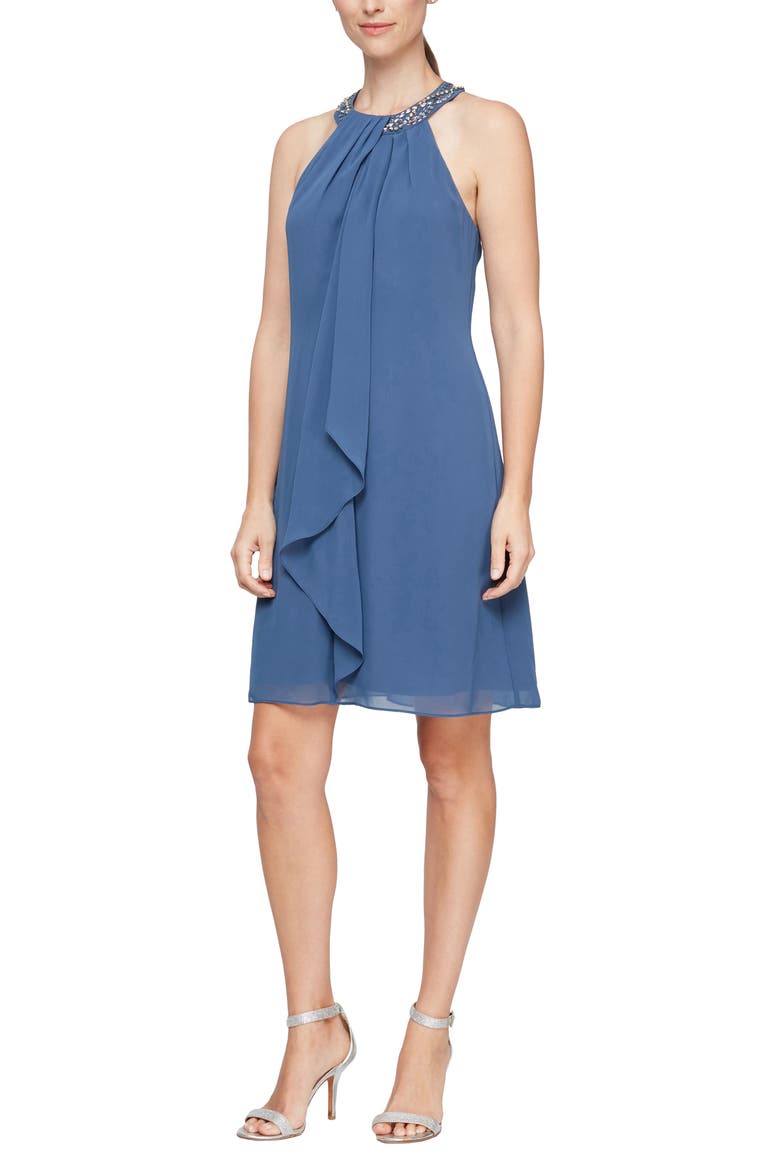 Bead Braided Halter Chiffon Dress, Main, color, WEDGEWOOD