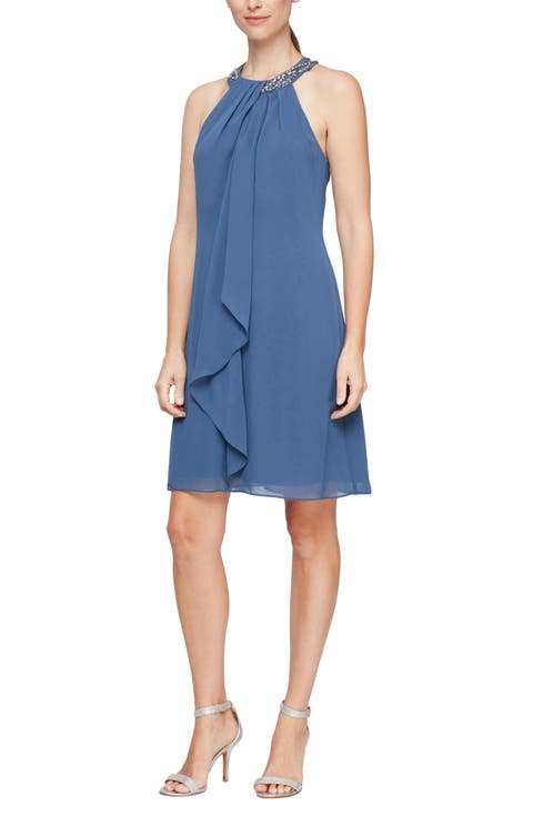 Bead Braided Halter Chiffon Dress (Petite)