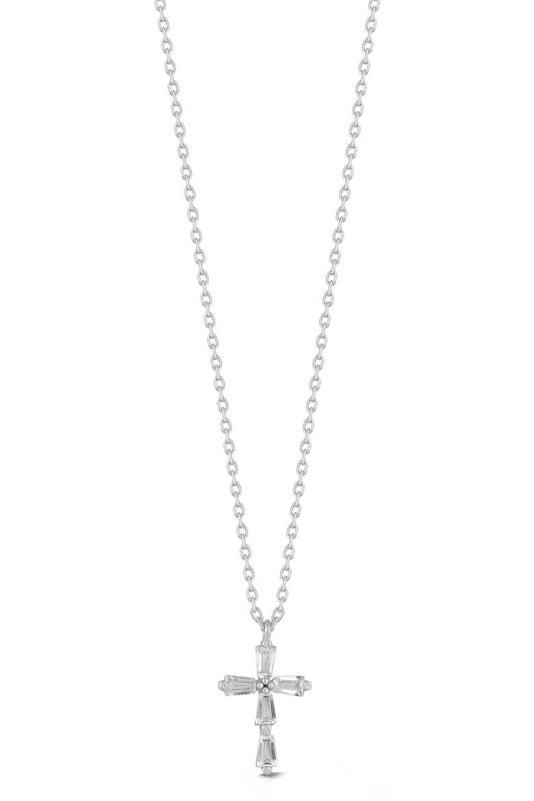 Cubic Zirconia Cross Pendant Necklace, Main, color, SILVER