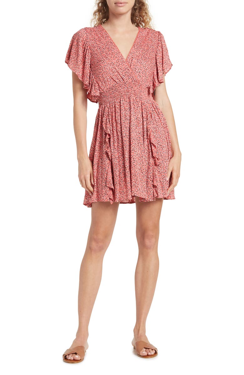 Angie V-Neck Flutter Sleeve Dress, Main, color, 