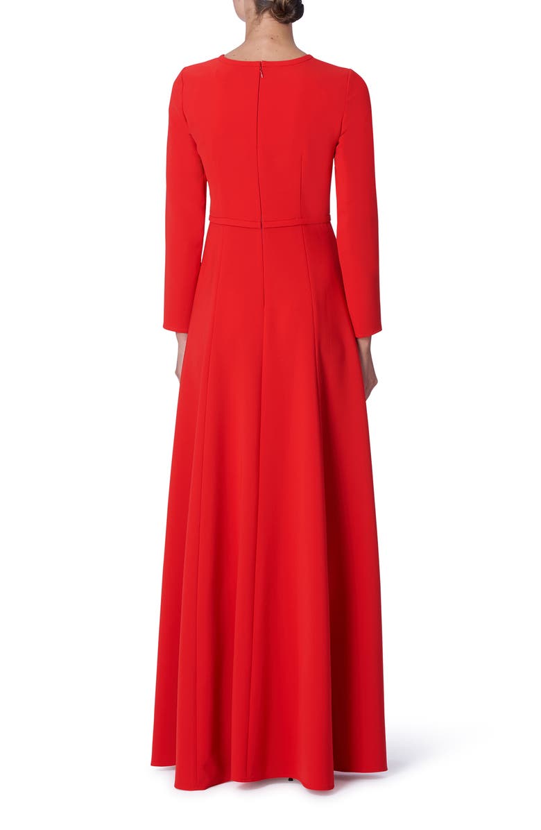 Carolina Herrera Pleated Triple Bow Cutout Long Sleeve Gown, Alternate, color, Poppy