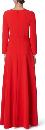 Pleated Triple Bow Cutout Long Sleeve Gown