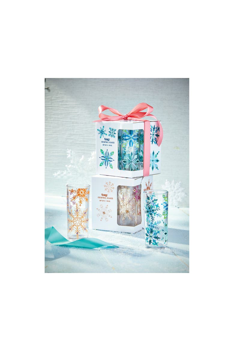 Alpine Glow Blue Snowflake Drinkware Glass Set of Four, Alternate, color, Blue