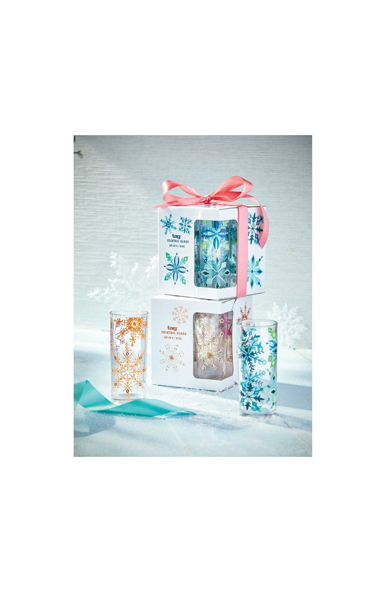 tag Alpine Glow Blue Snowflake Drinkware Glass Set of Four, Alternate, color, Blue
