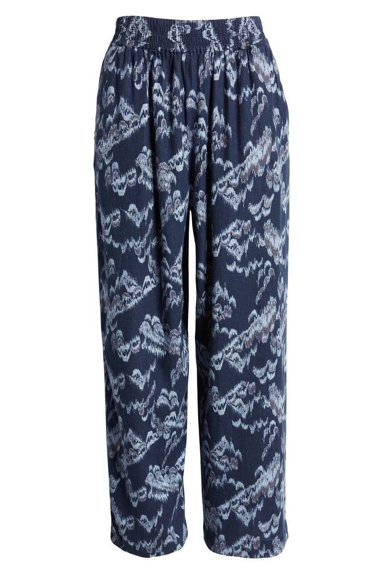 Linen Blend Wide Leg Pants, Alternate, color, NAVY CLOUD CAMOUFLAGE
