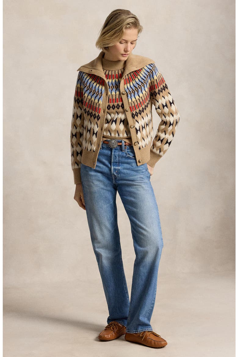 Fair Isle Wool & Cashmere Cardigan, Alternate, color, CAMEL MULTI