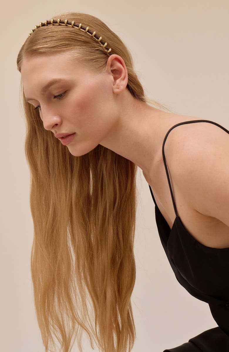 LELET NY Bentley Braided Leather Headband, Alternate, color, Chocolate