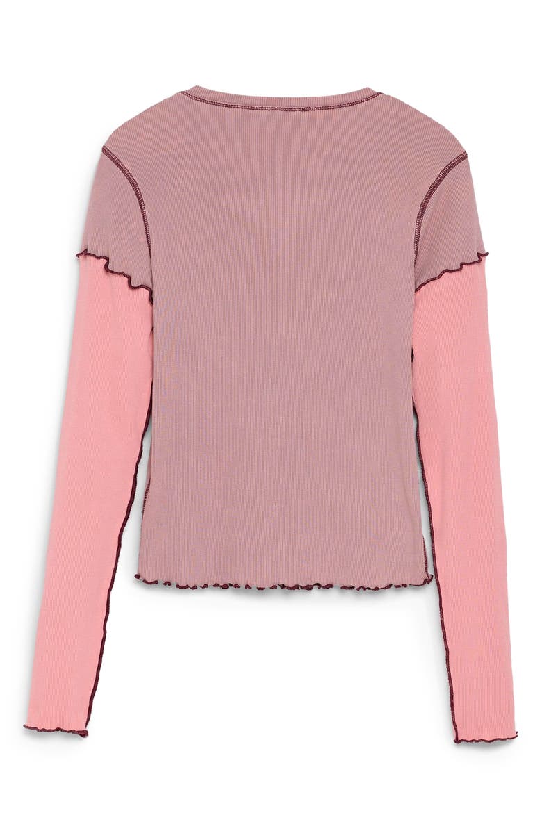 Desigual Not a Doll Graphic Long Sleeve Stretch Cotton Top, Alternate, color, Pink