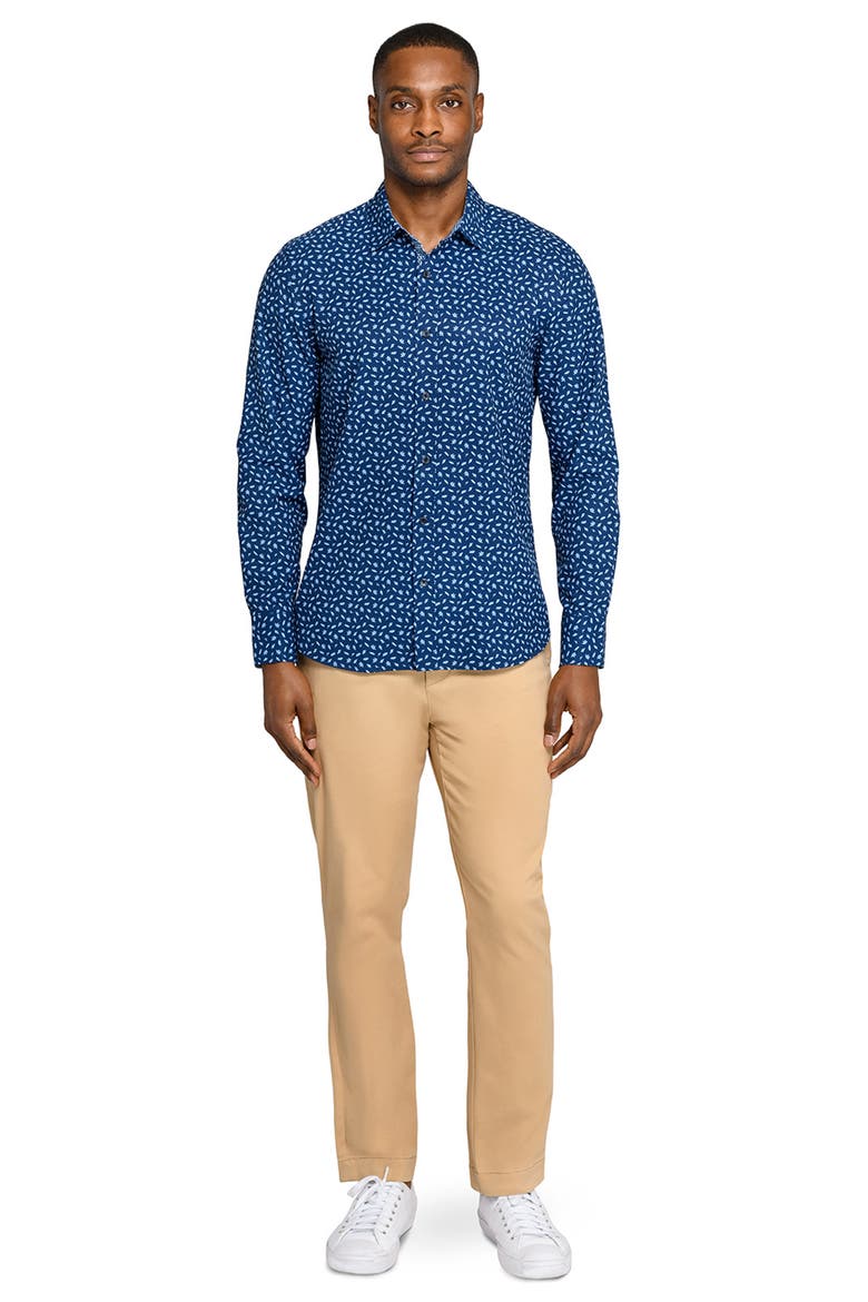 Falling Leaves Woven Long Sleeve Basic, Alternate, color, NAVY/WHITE