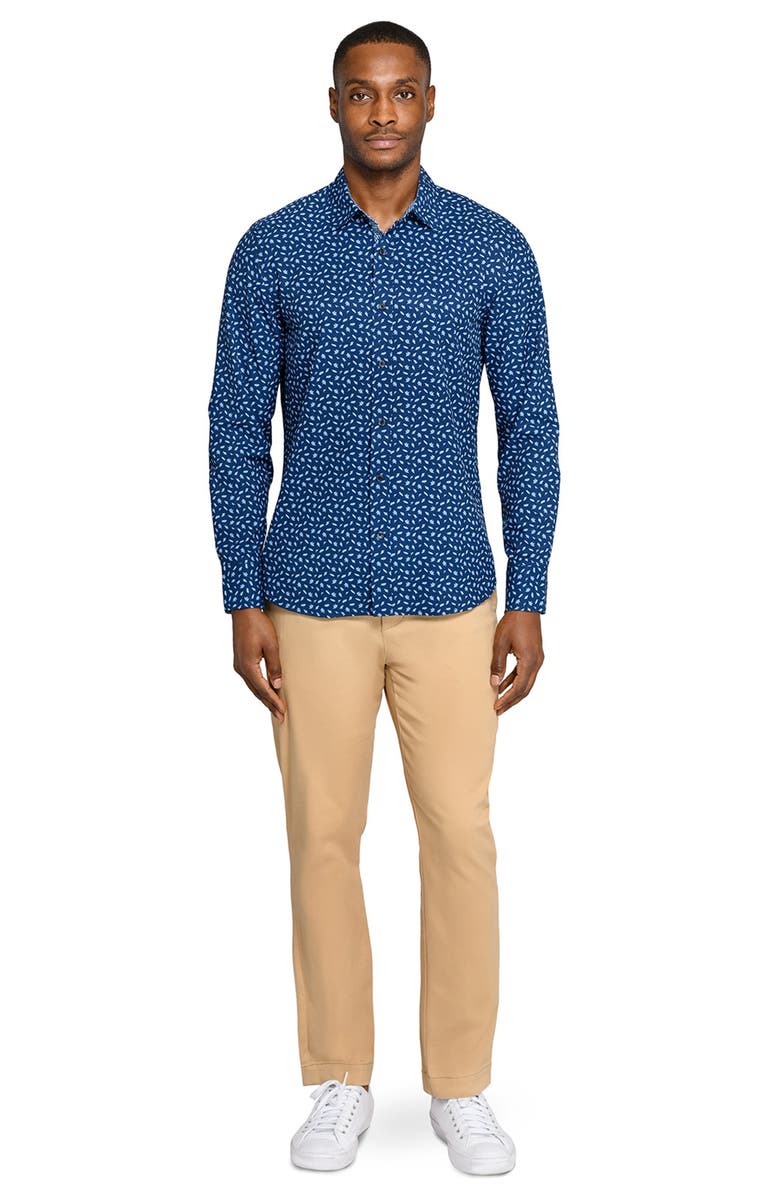 CONSTRUCT Falling Leaves Woven Long Sleeve Basic, Alternate, color, Navy/White