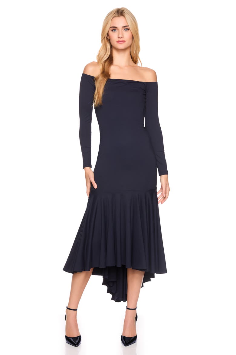 Off the Shoulder Long Sleeve High-Low Dress, Alternate, color, MIDNIGHT