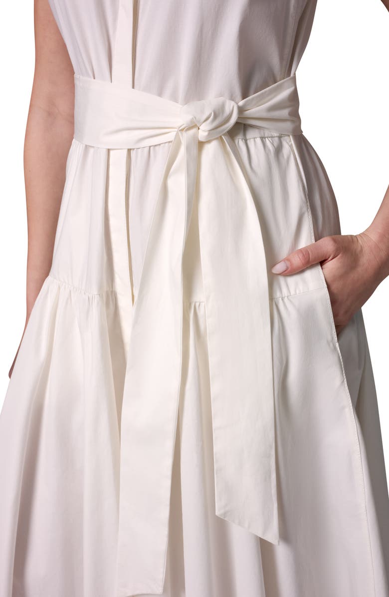 Donna Karan New York Tie Waist Stretch Poplin Midi Dress, Alternate, color, Cream
