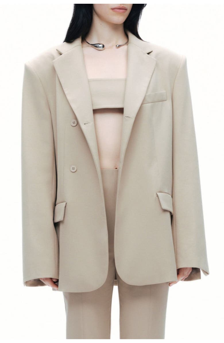 Nocturne Beige Oversized Blazer Jacket with Structured Shoulders, Main, color, 