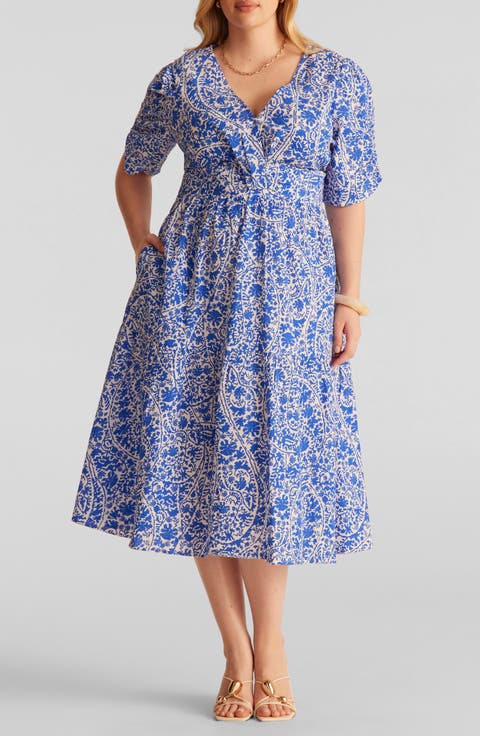Dreamaya Floral Front Flap Fit & Flare Midi Dress