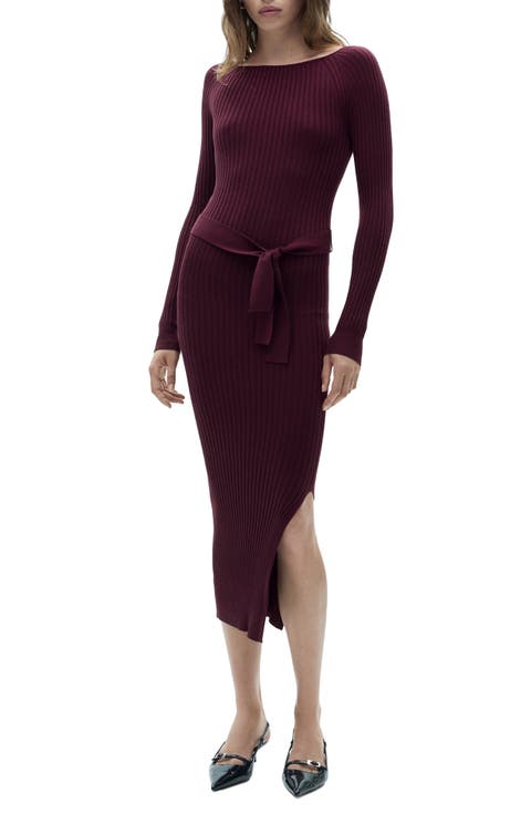 Long Sleeve Rib Knit Midi Dress