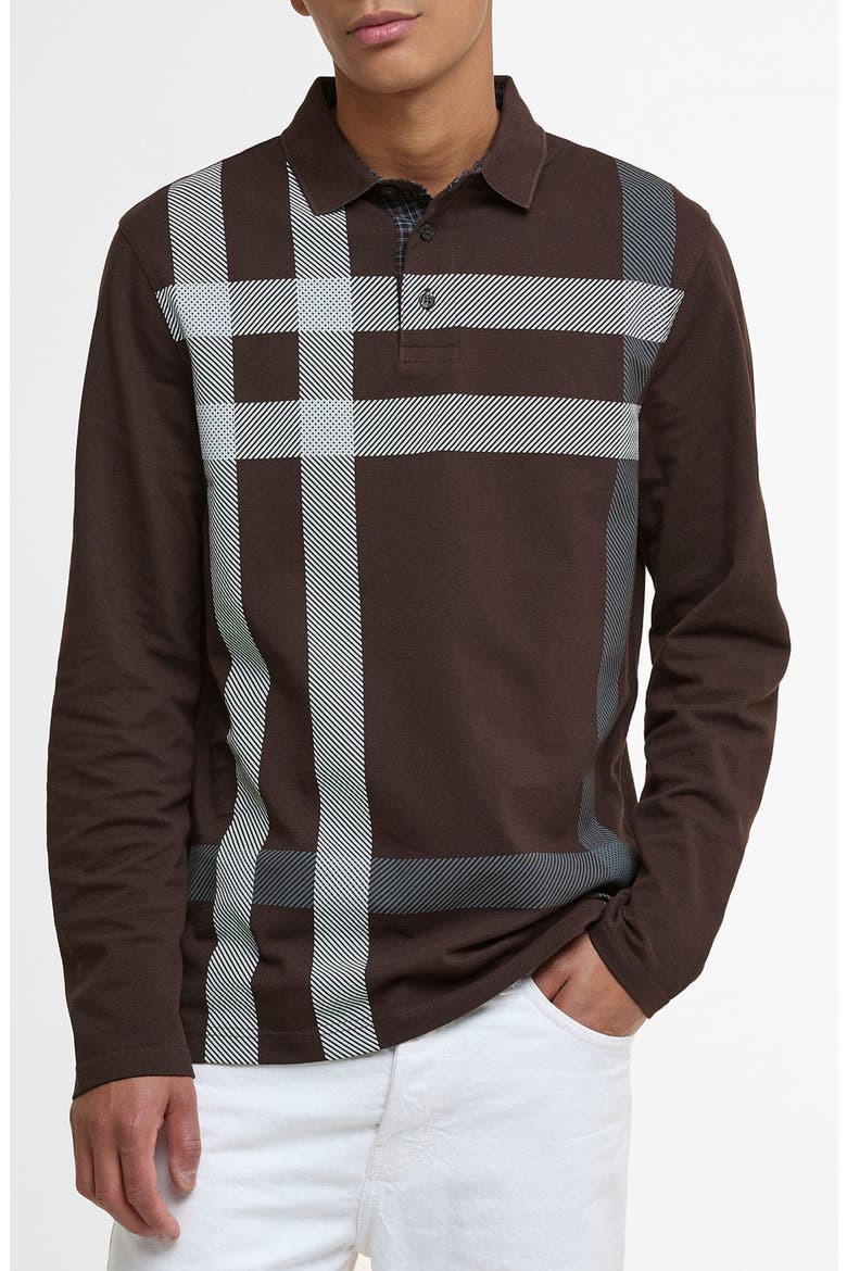 Blaine Tartan Long Sleeve Polo, Main, color, DARK OAK