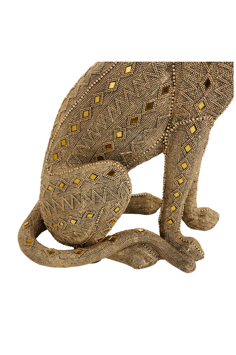 Goldtone Polystone Glam Leopard Sculpture with Diamond Shaped Mirrored Accent, Alternate, color, GOLD