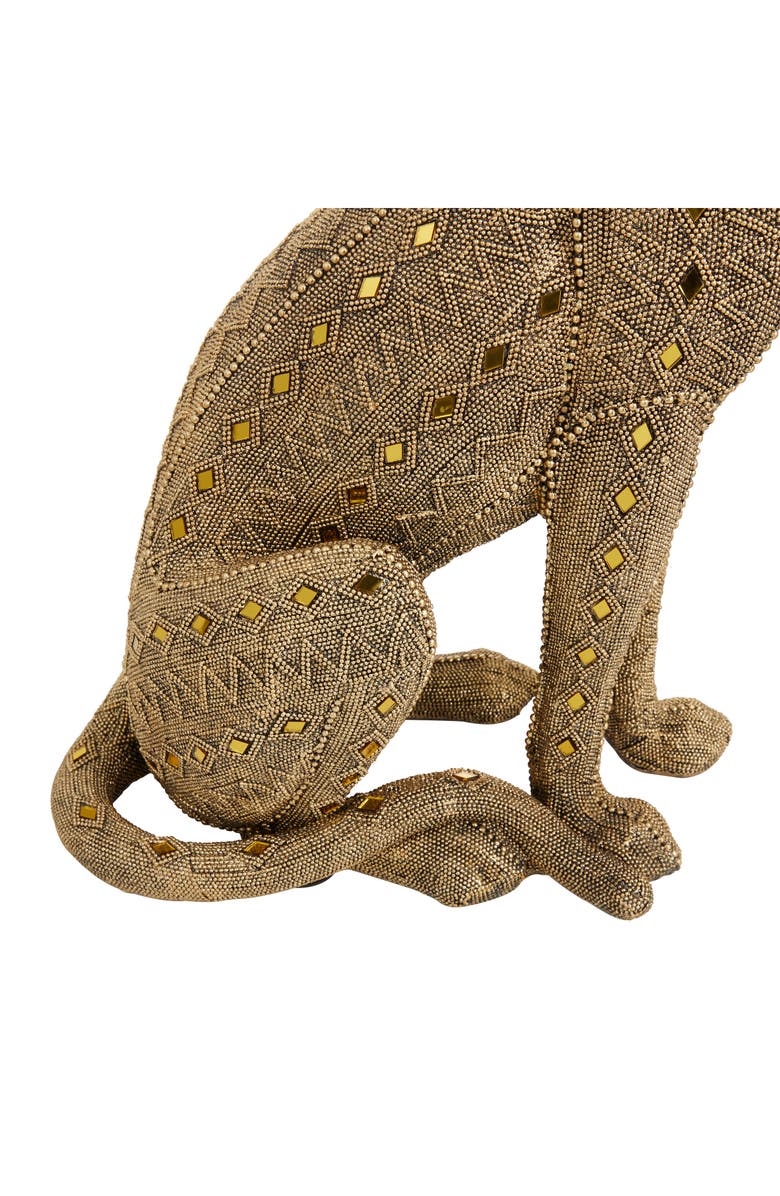 COSMO BY COSMOPOLITAN Goldtone Polystone Glam Leopard Sculpture with Diamond Shaped Mirrored Accent, Alternate, color, 