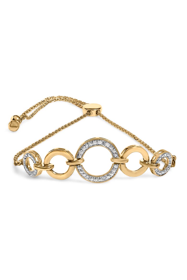 14K Yellow Gold Plated .925 Sterling Silver 1/10 Cttw Diamond Infinity Loop Adjustable Bolo Tennis Bracelet, Main, color, Yellow Gold over Silver