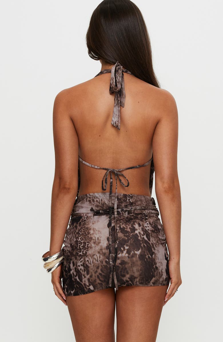 Princess Polly Tigress Mixe Print Plunge Halter Neck Mesh Minidress, Alternate, color, Multi