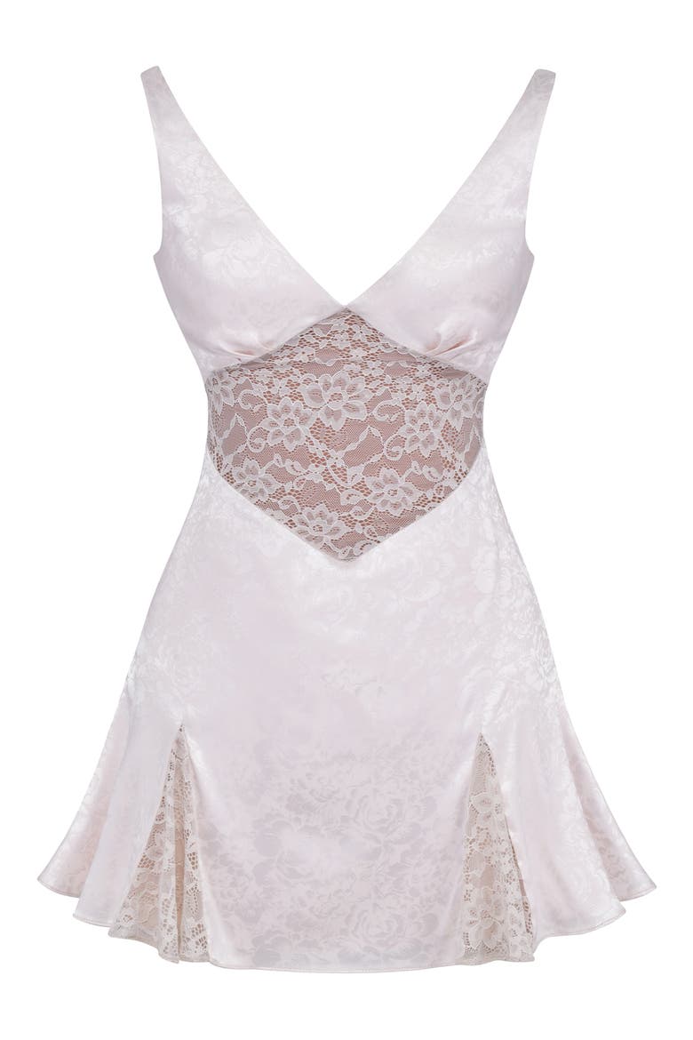 Damask & Lace Cocktail Minidress, Alternate, color, CREAM