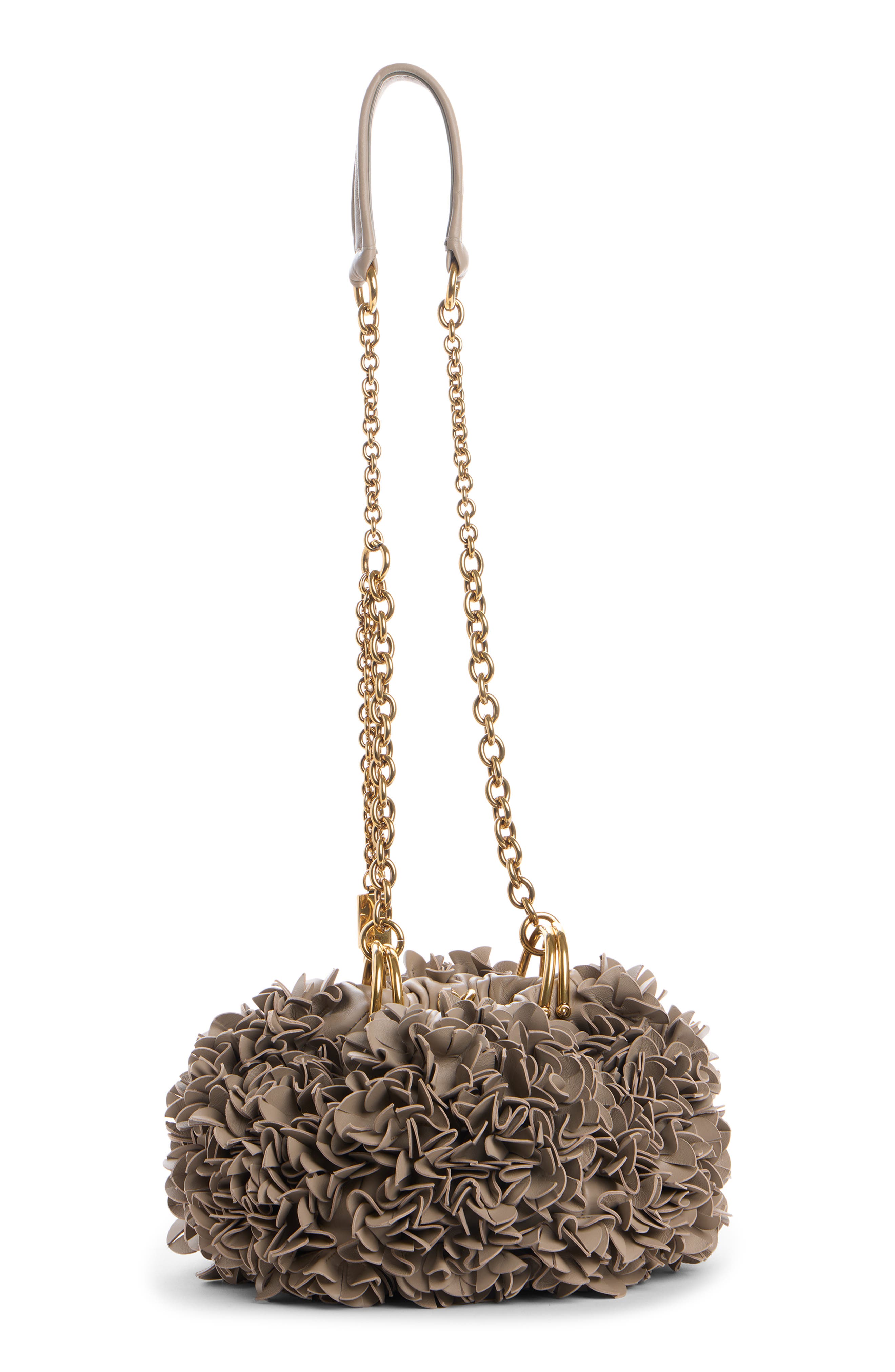 Chloé Pleated Flower Leather Crossbody Bag, Alternate, color, Woodsmoke