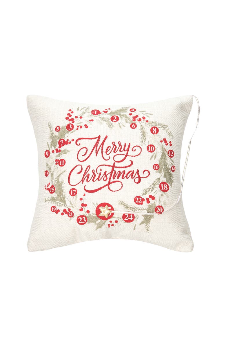 C&F Home "Merry Christmas" Wreath Mini Advent Calendar Accent Pillow 13.5" x 13.5", Main, color, Brown