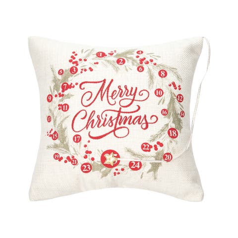 "Merry Christmas" Wreath Mini Advent Calendar Accent Pillow 13.5" x 13.5"