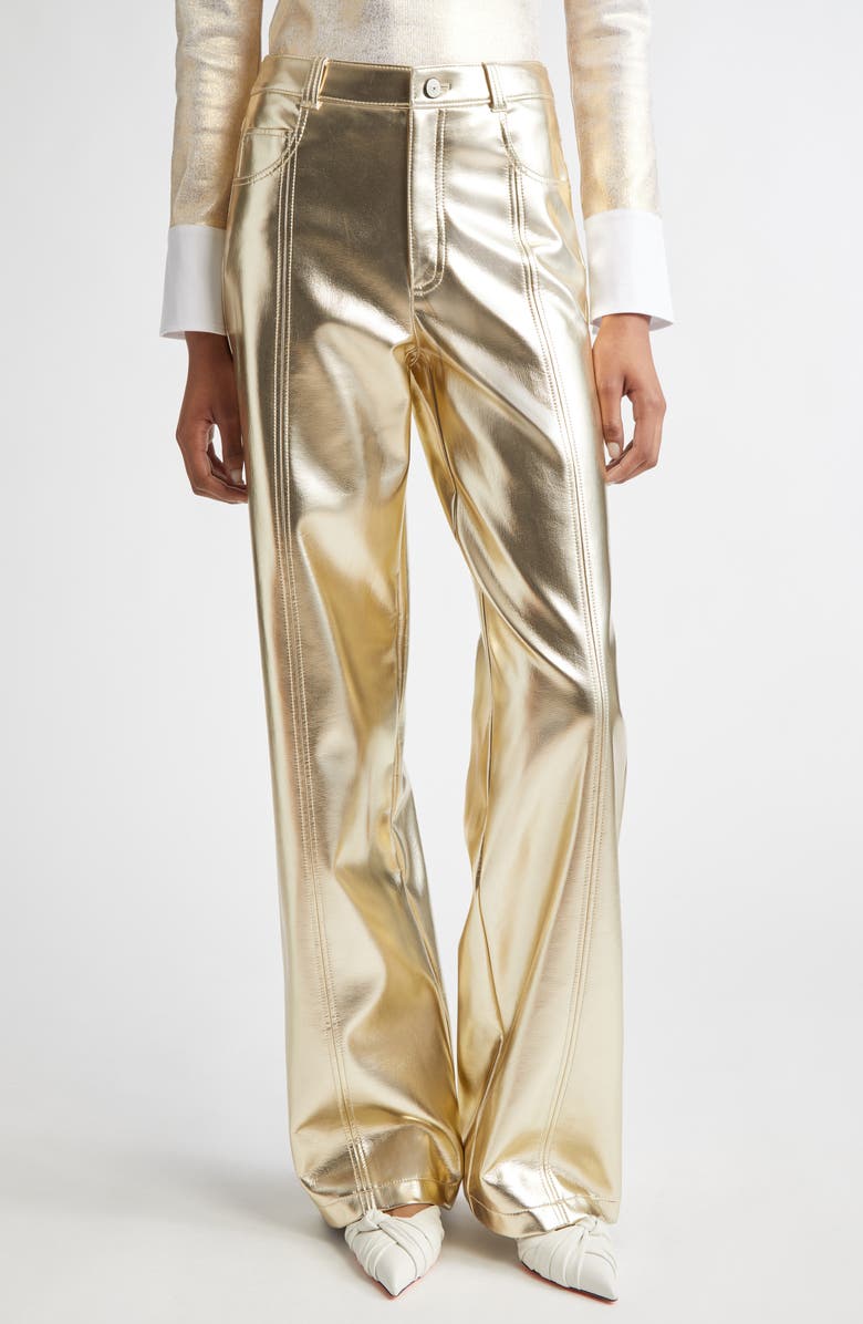 Cinq à Sept Francine High Waist Metallic Faux Leather Wide Leg Pants, Main, color, Gold