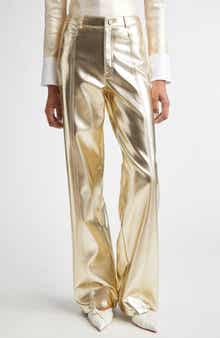 Cinq à Sept Francine High Waist Metallic Faux Leather Wide Leg Pants