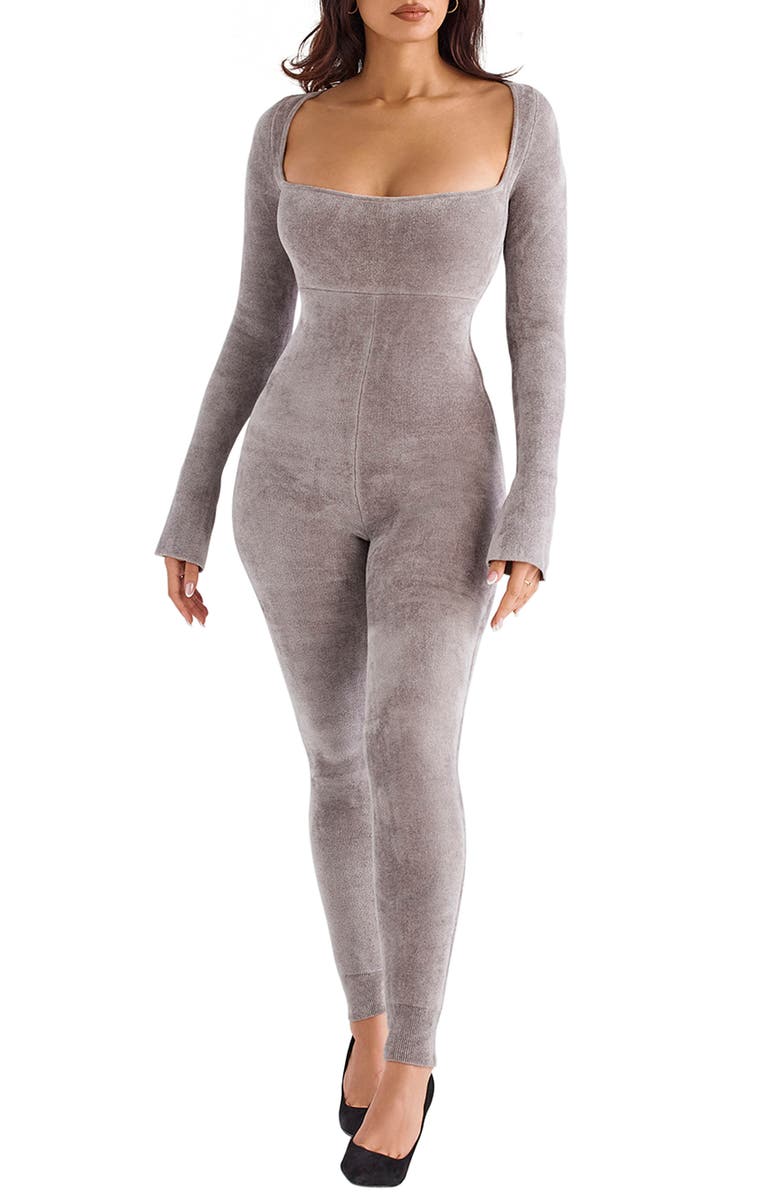 HOUSE OF CB Isis Chenille Long Sleeve Jumpsuit, Main, color, Mink