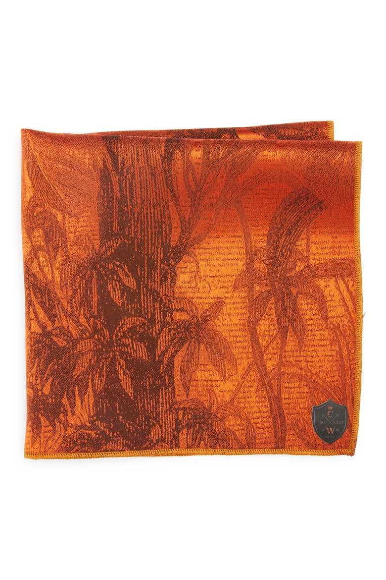 Burnt Orange Floral Silk Pocket Square, Main, color, BURNT ORANGE
