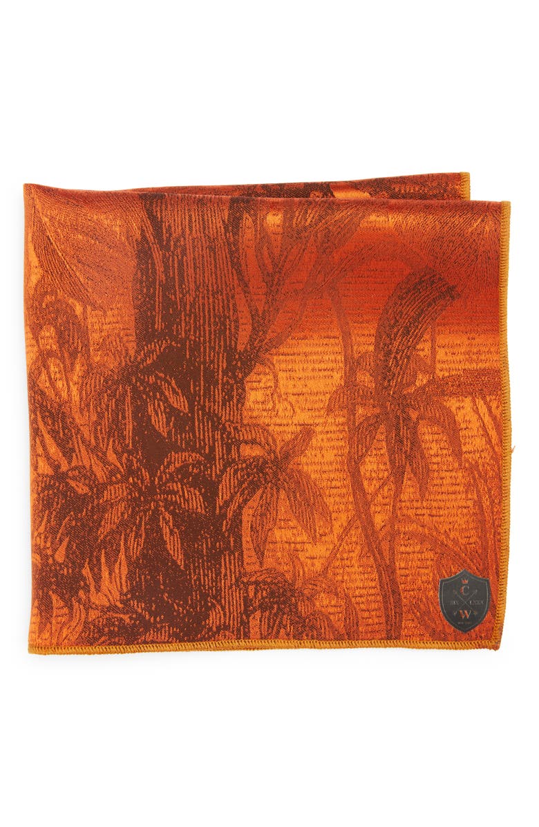 CLIFTON WILSON Burnt Orange Floral Silk Pocket Square, Main, color,
