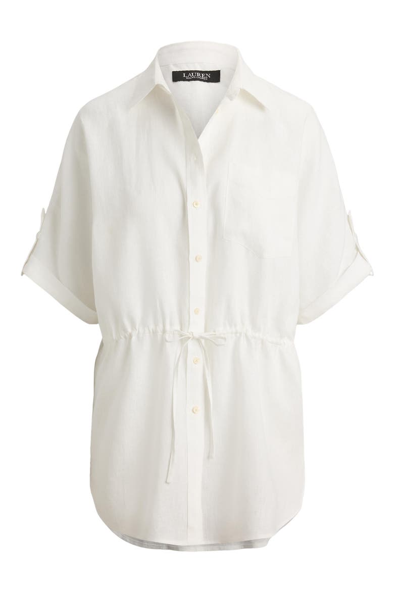Linen Roll-Tab Sleeve Tunic, Alternate, color, WHITE