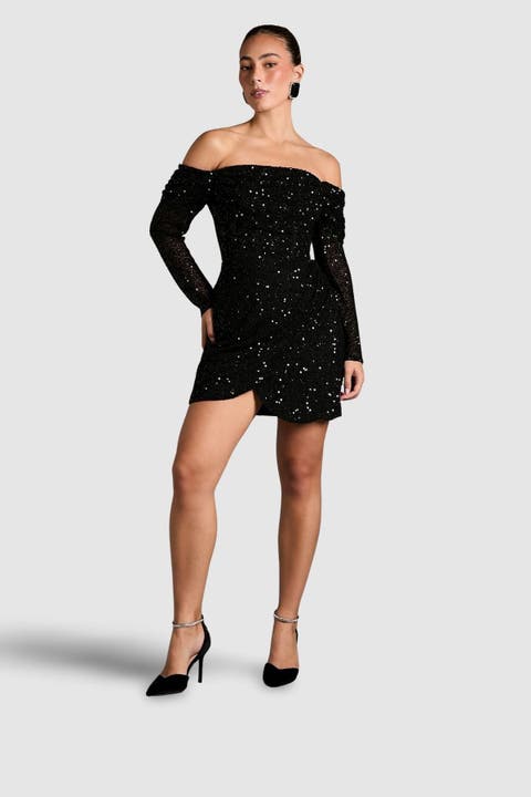 Bardot Long Sleeve Wrap Skirt Mini Dress