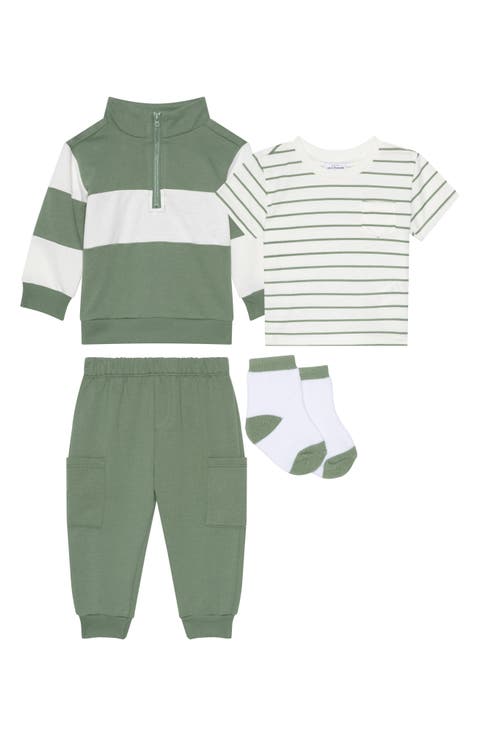 Quarter Zip Pullover, T-Shirt, Joggers & Socks Set (Baby)