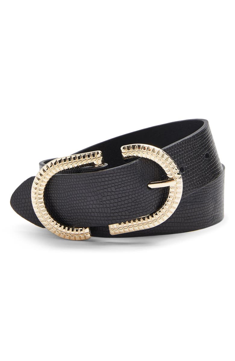 Topshop Textured Logo Belt, Main, color, 