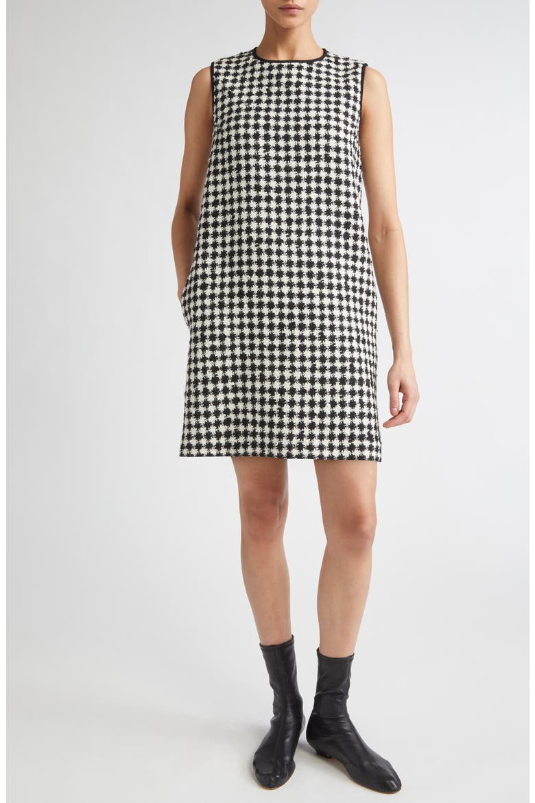Moschea Houndstooth Tweed Shift Dress, Main, color, WHITE/ BLACK