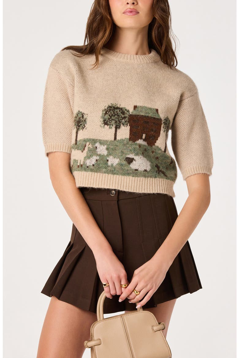 Colette Landscape Crewneck Sweater, Main, color, OATMEAL
