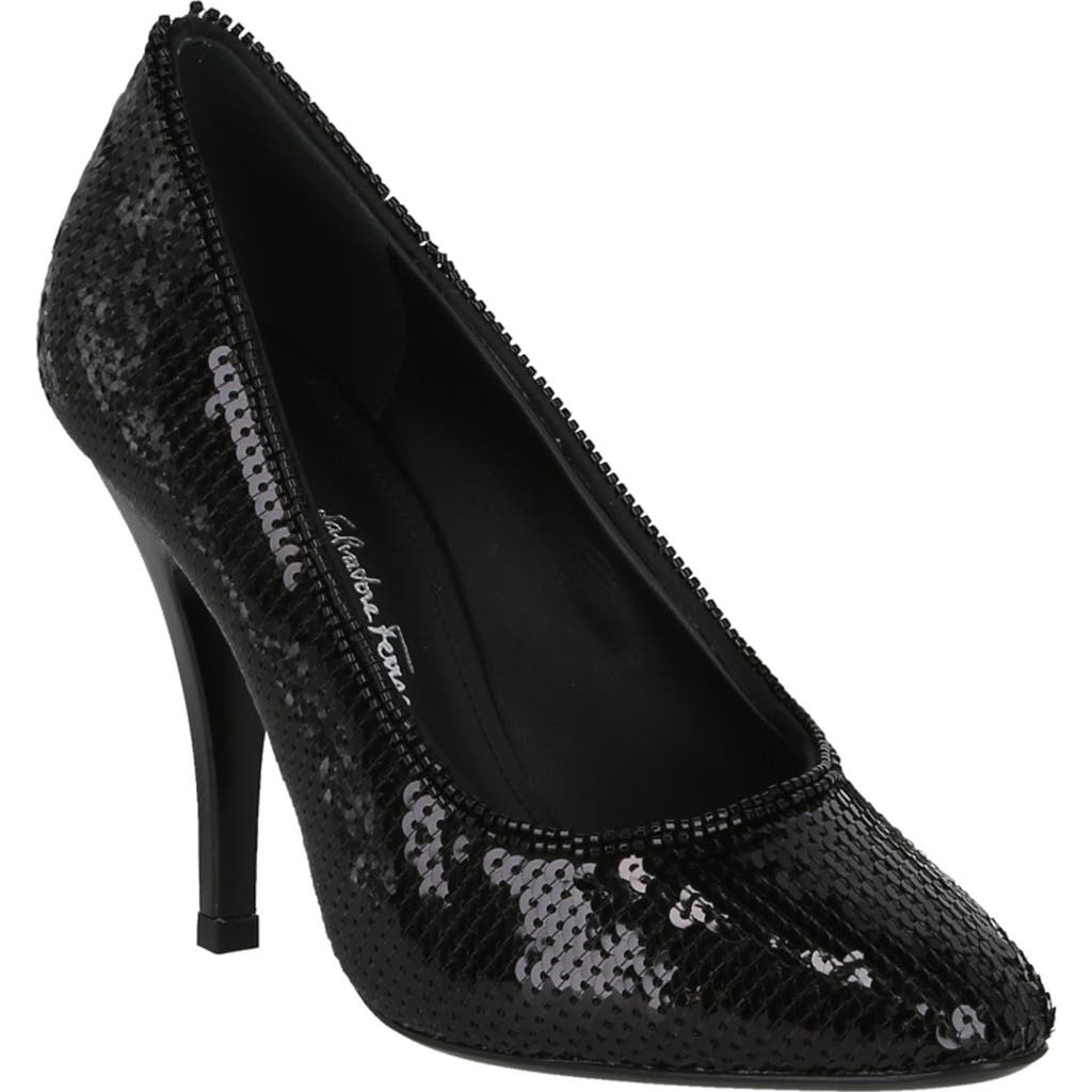 Ferragamo Judy Sequin Pointed Toe Pump In Black